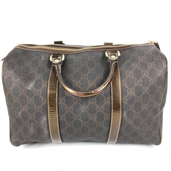 GUCCI GG Plus logo Bag Hand Bag PVC/Leather Brown - Picture 2 of 16